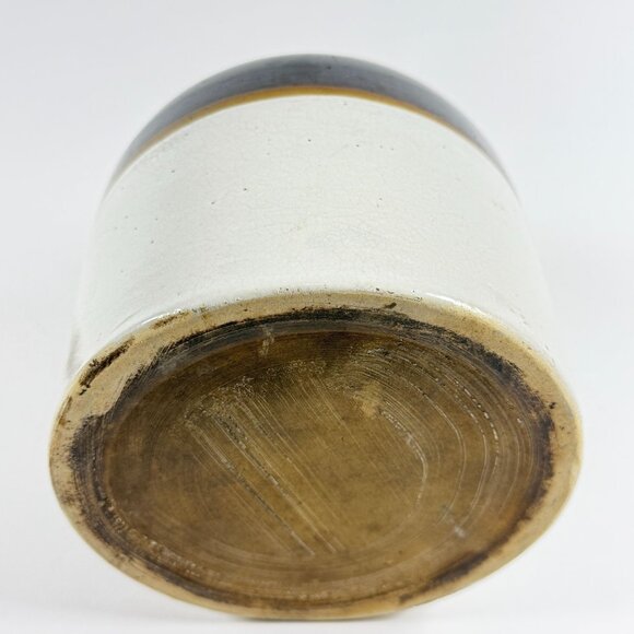 Vintage Stoneware Whiskey Jug Brown & Cream Glazed Pottery Crock w/ Cork Handle - Picture 8 of 13